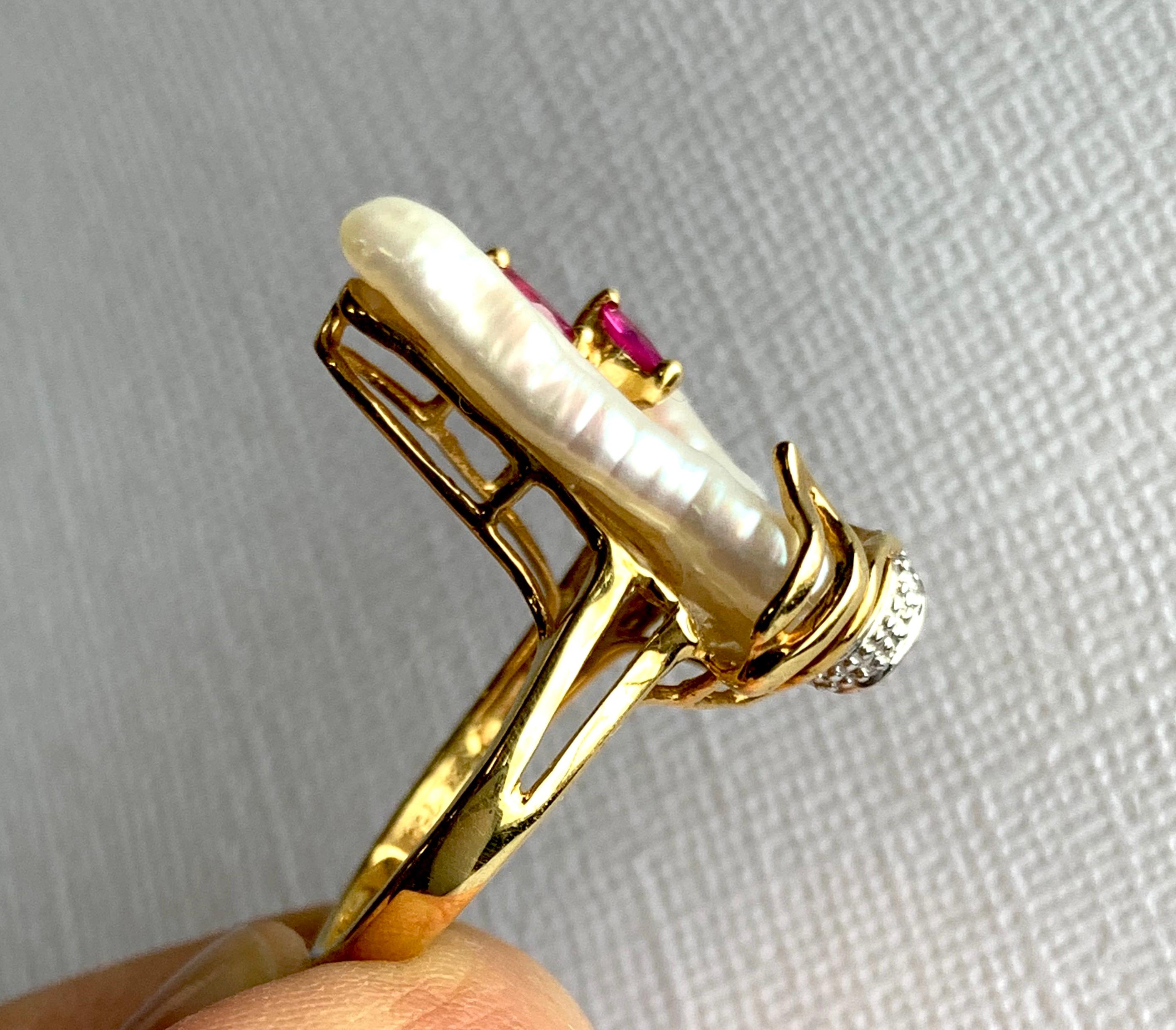 Women's Pearl, Ruby and Diamond Ring
