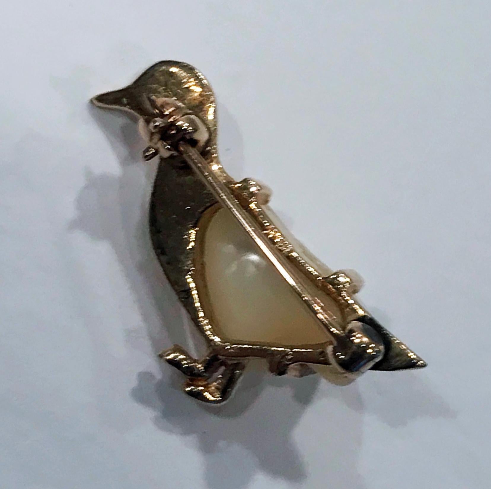 Women's or Men's Pearl Ruby Gold Duck Brooch