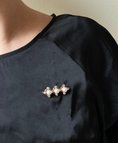 Pearl Ruby Old Mine Cut Diamond Gold Brooch