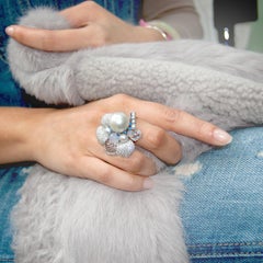 Pearl, Sapphire and Chalcedony Flower Ring
