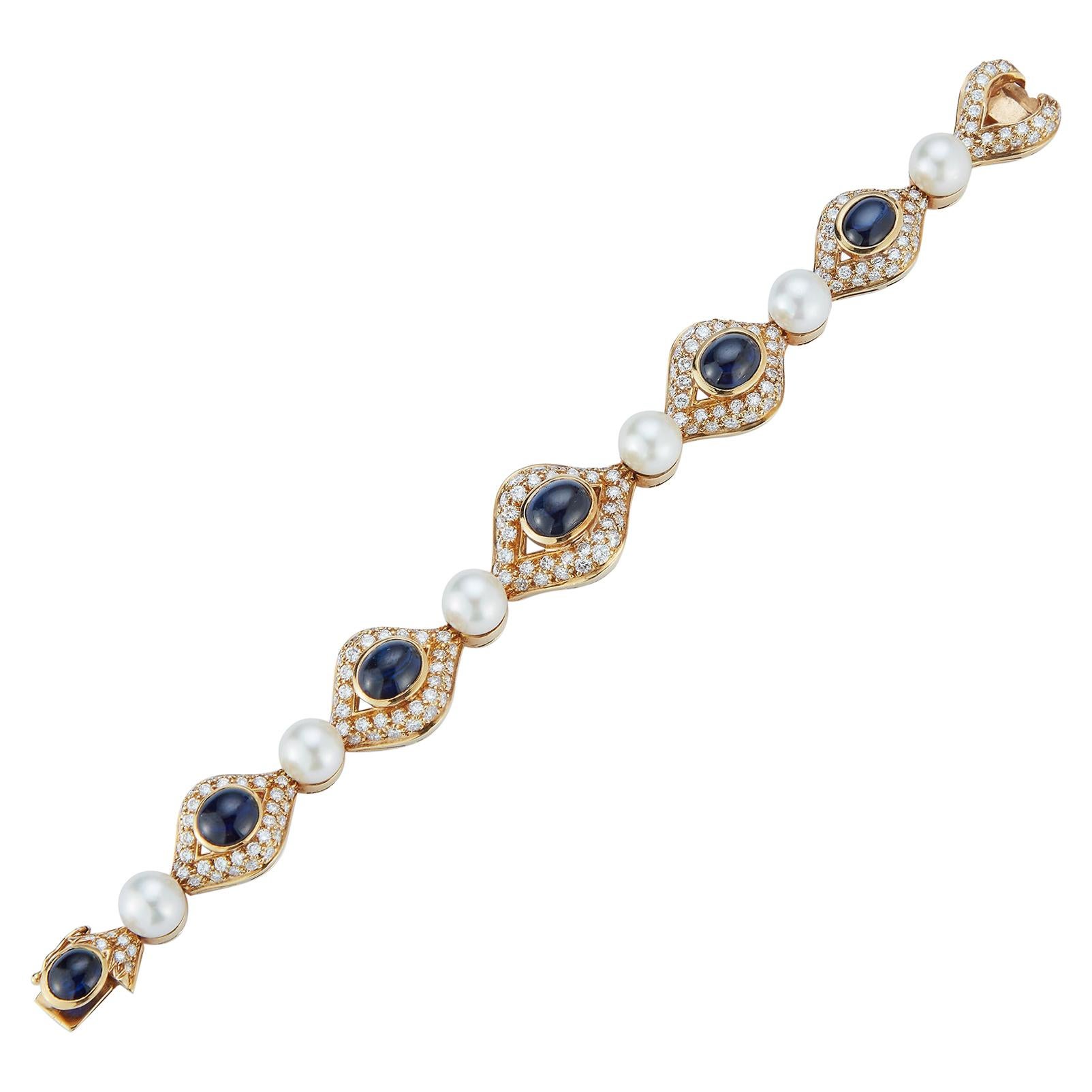 Pearl, Sapphire and Diamond Bracelet