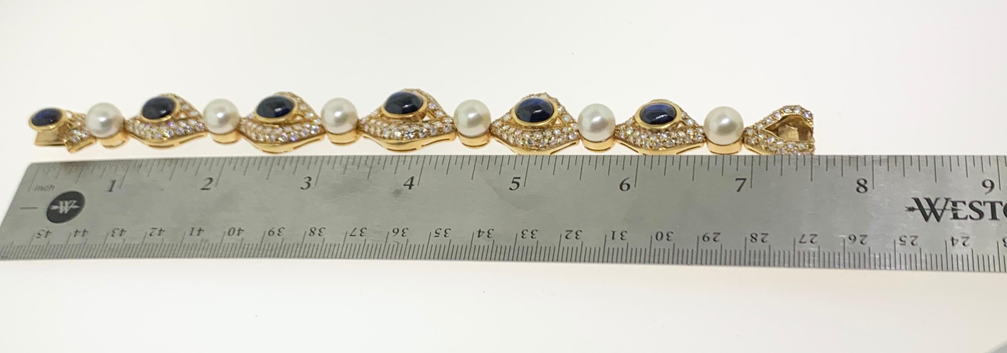 Women's or Men's Pearl, Sapphire and Diamond Bracelet For Sale