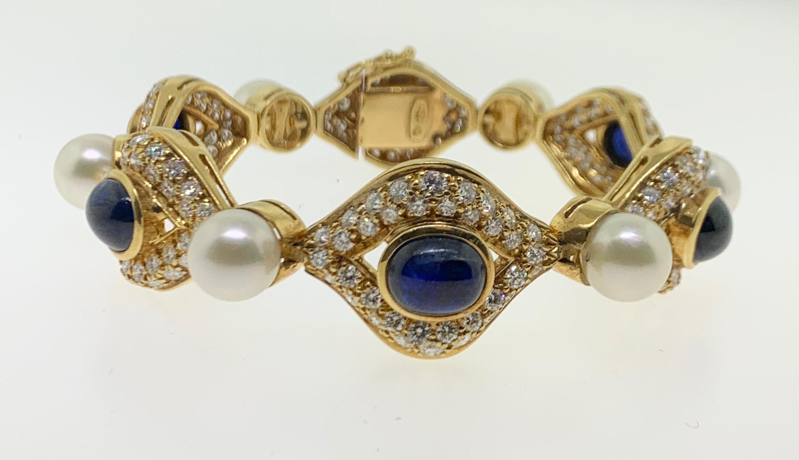Pearl, Sapphire and Diamond Bracelet For Sale 1