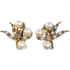 14 Karat Pearl Sapphire Clip-On Earrings