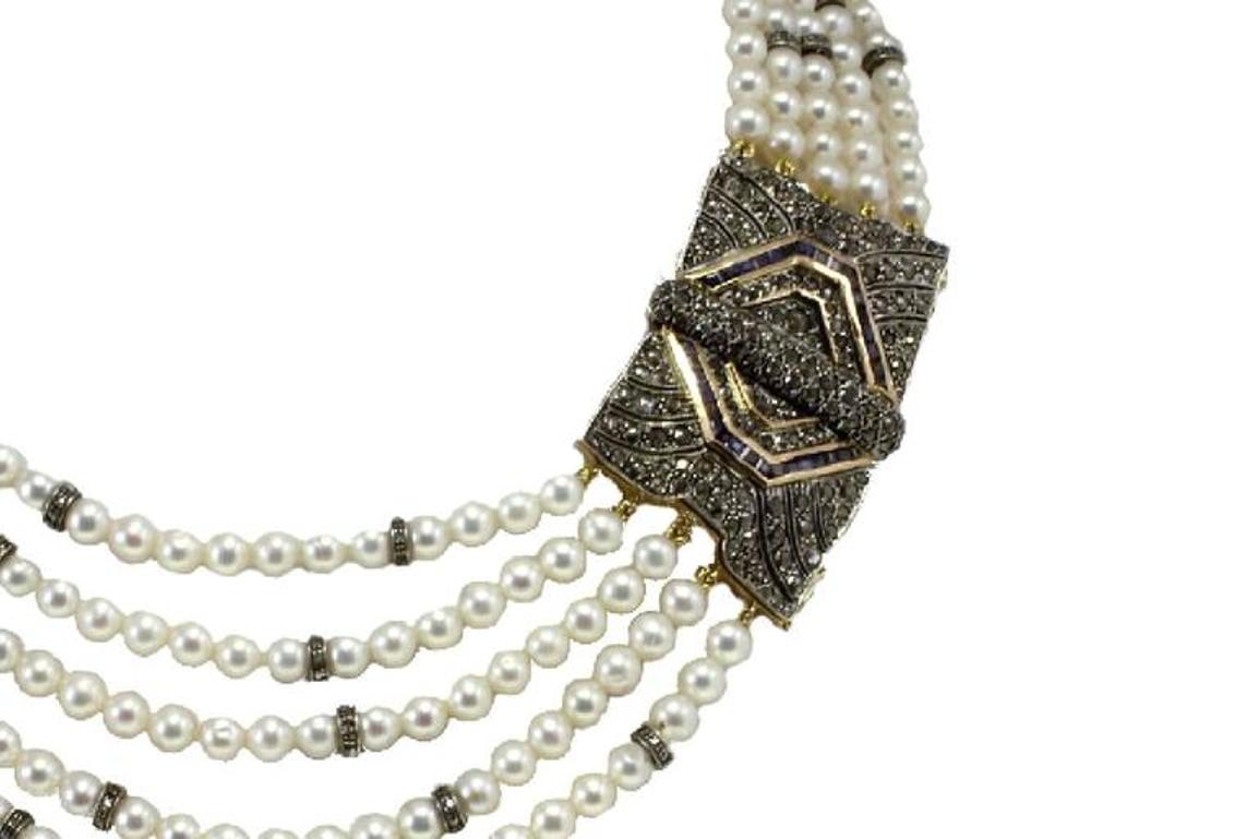 SHIPPING POLICY:
No additional costs will be added to this order.
Shipping costs will be totally covered by the seller (customs duties included).

Multi-strand beaded necklace in 14kt yellow gold and silver embellished with diamonds insertion among