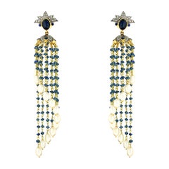 Pearl Sapphire Diamond Tassel Earrings