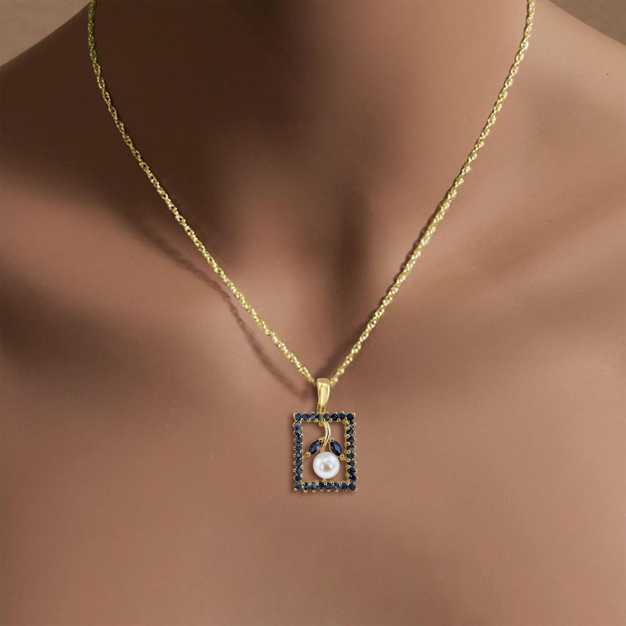 Fleur en perle et saphir à l'envers dans une monture en or jaune 14k Unisexe en vente
