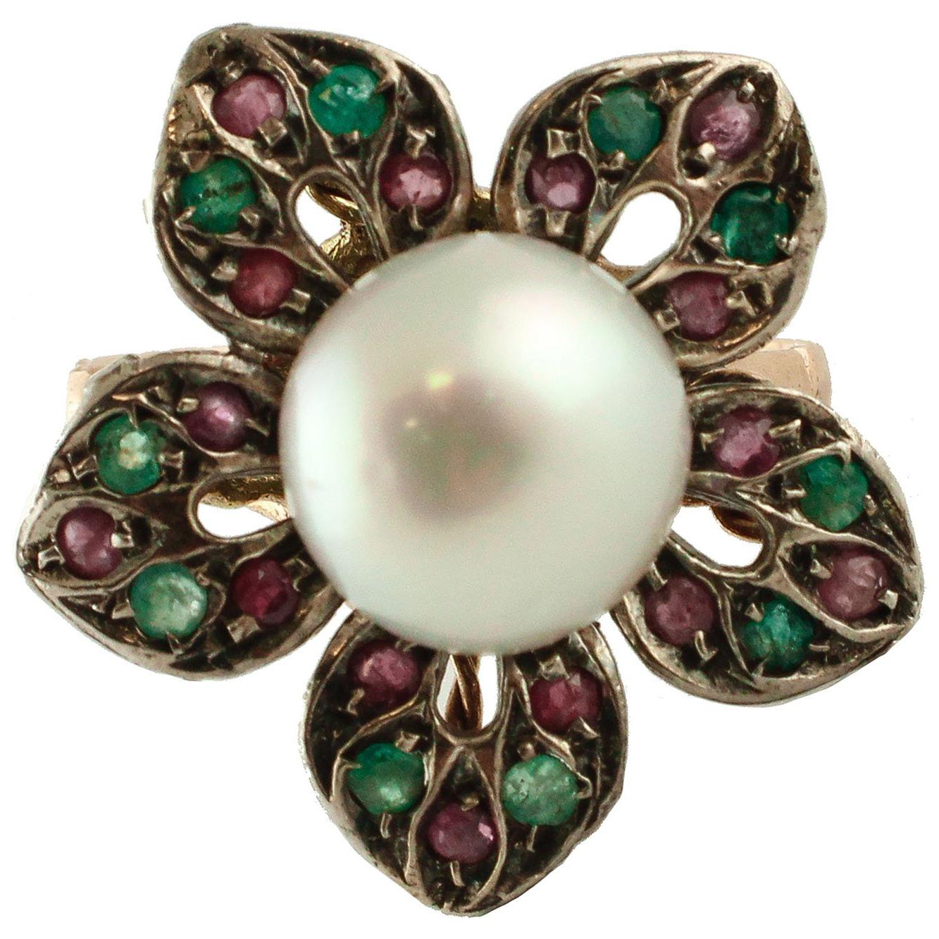  Pearl Sapphire Ruby Emerald Silver yellow Gold Ring