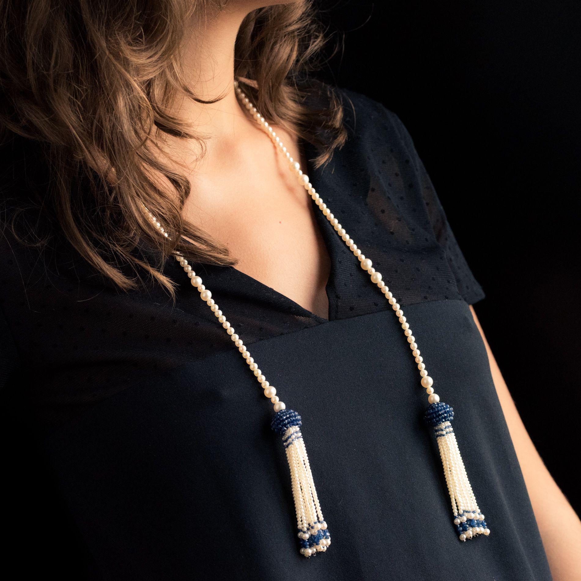 Collana con perle e zaffiri in stile Art Deco in vendita 5