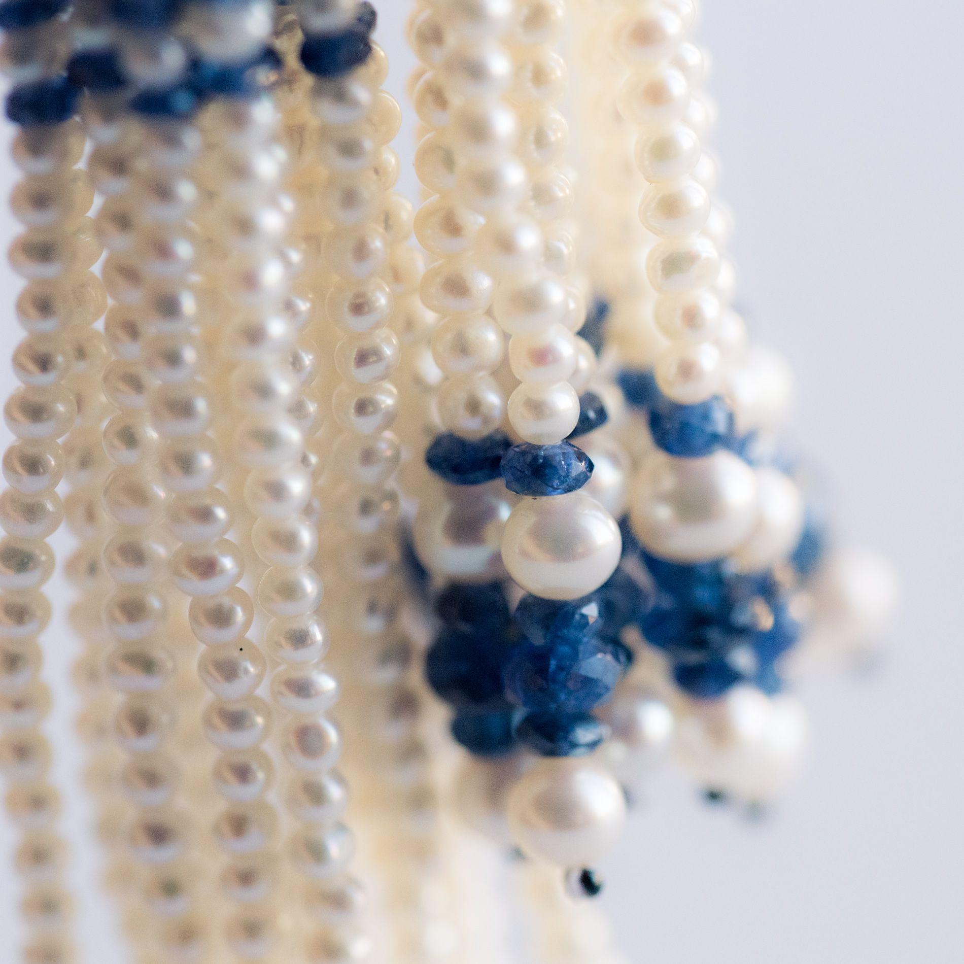Art Deco Style Pearl Sapphire Tassel Necklace For Sale 4