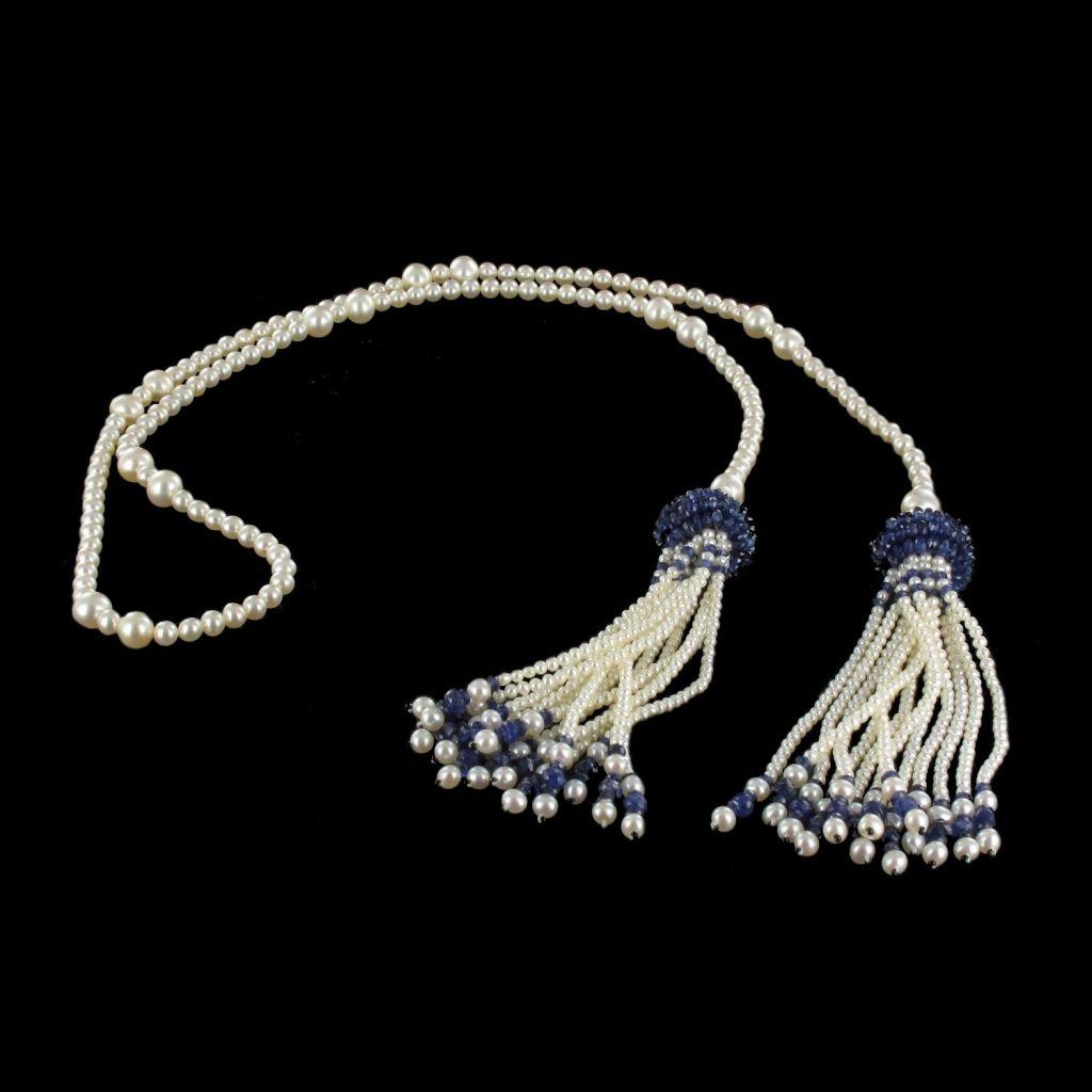 Collier  pompon en perles et saphirs de style Art dco en vente 8