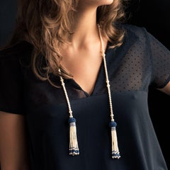 Art Deco Style Pearl Sapphire Tassel Necklace