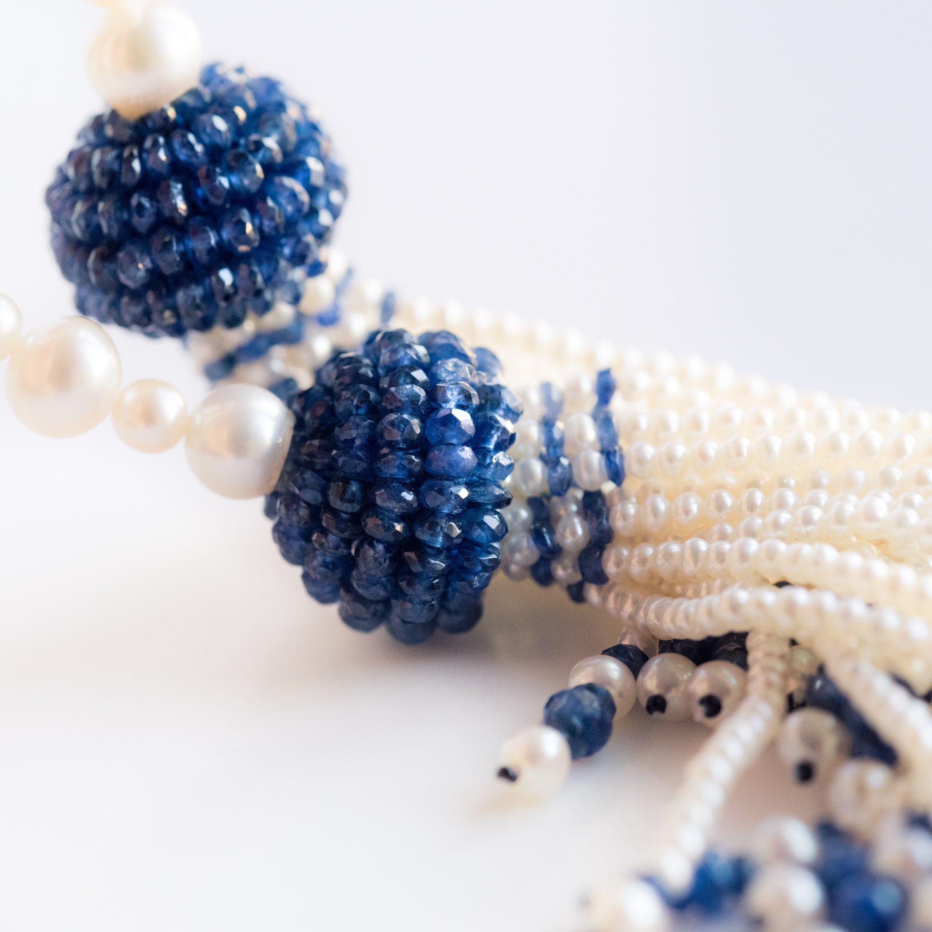 Collana con perle e zaffiri in stile Art Deco In condizioni Nuovo in vendita a Poitiers, FR