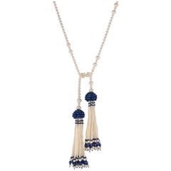 Art Deco Style Pearl Sapphire Tassel Necklace