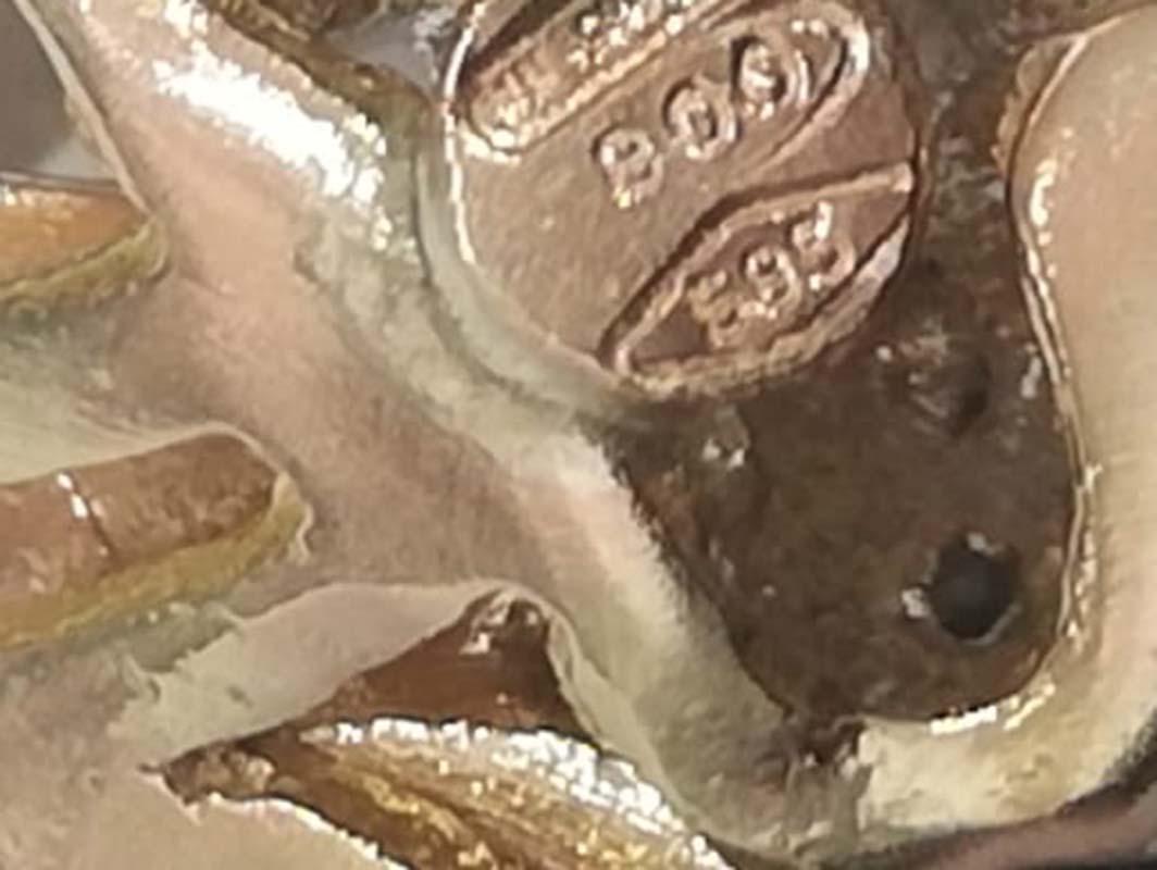 Perla, zaffiri, diamanti, ciondolo a forma di fiore in oro rosa 14 carati e argento. in vendita 1