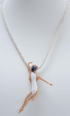 Pearl, Sapphires, Diamonds, Rose Gold Dancer Brooch/Pendant.