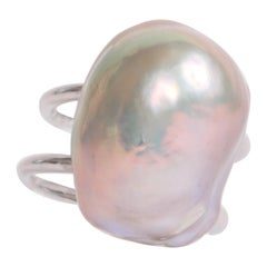 Pearl Set in 18 Karat Gold Ring, Baroque Shape Created by Marion Jeantet