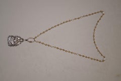 Pearl-shell Bead Necklace Silver Pave Diamond Carabiner ohm Hindu charms