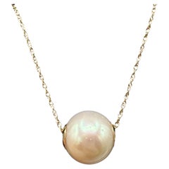 Pearl Slide Necklace 14K Yellow Gold 9.5mm 18in New