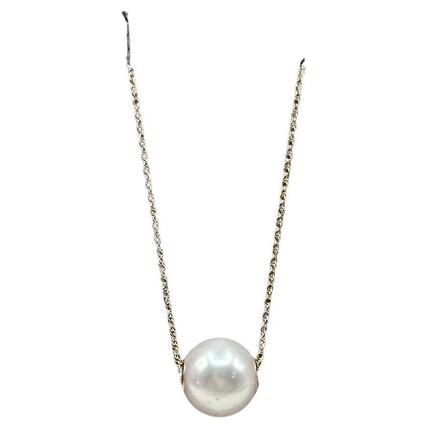 Collier de perles en or jaune 14kt - Perle 9.5mm, 18", 1.8g, New en vente