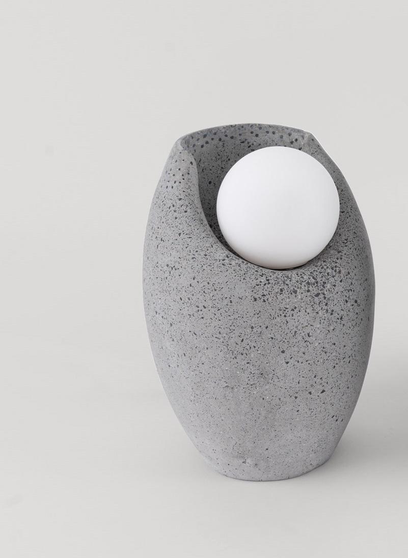 Pearl Small Table Lamp by Saadia Design
Dimensions: Ø 16 x H 24 cm.
Materials: Concrete and opaline glass.

All our lamps can be wired according to each country. If sold to the USA it will be wired for the USA for instance. Please contact us.