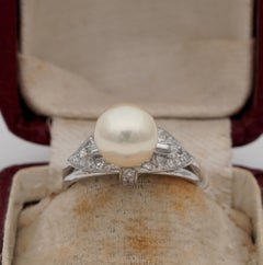 Pearl Solitaire Diamond Platinum Ring