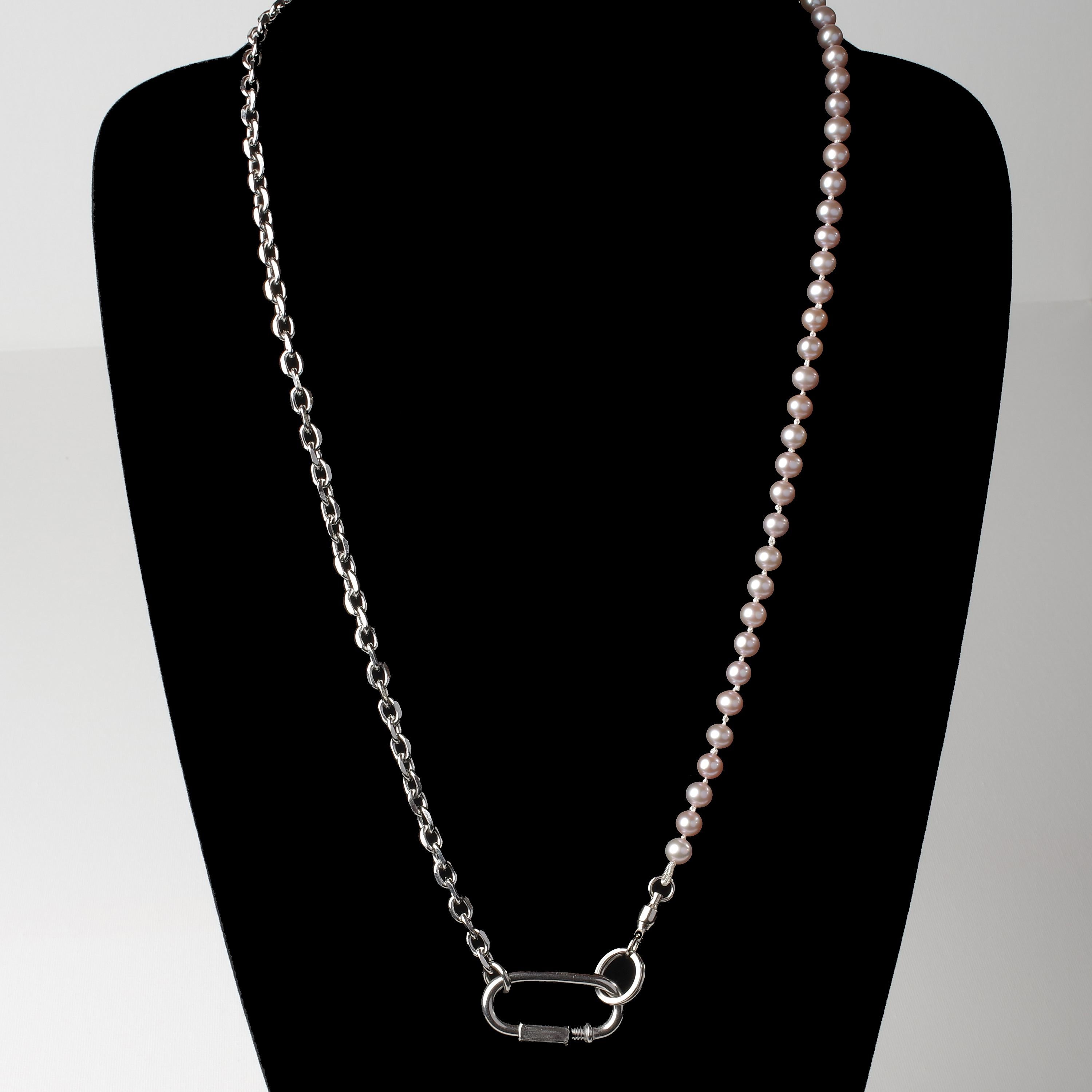 Artisan Pearl and Stainless Steel Necklace For Sale