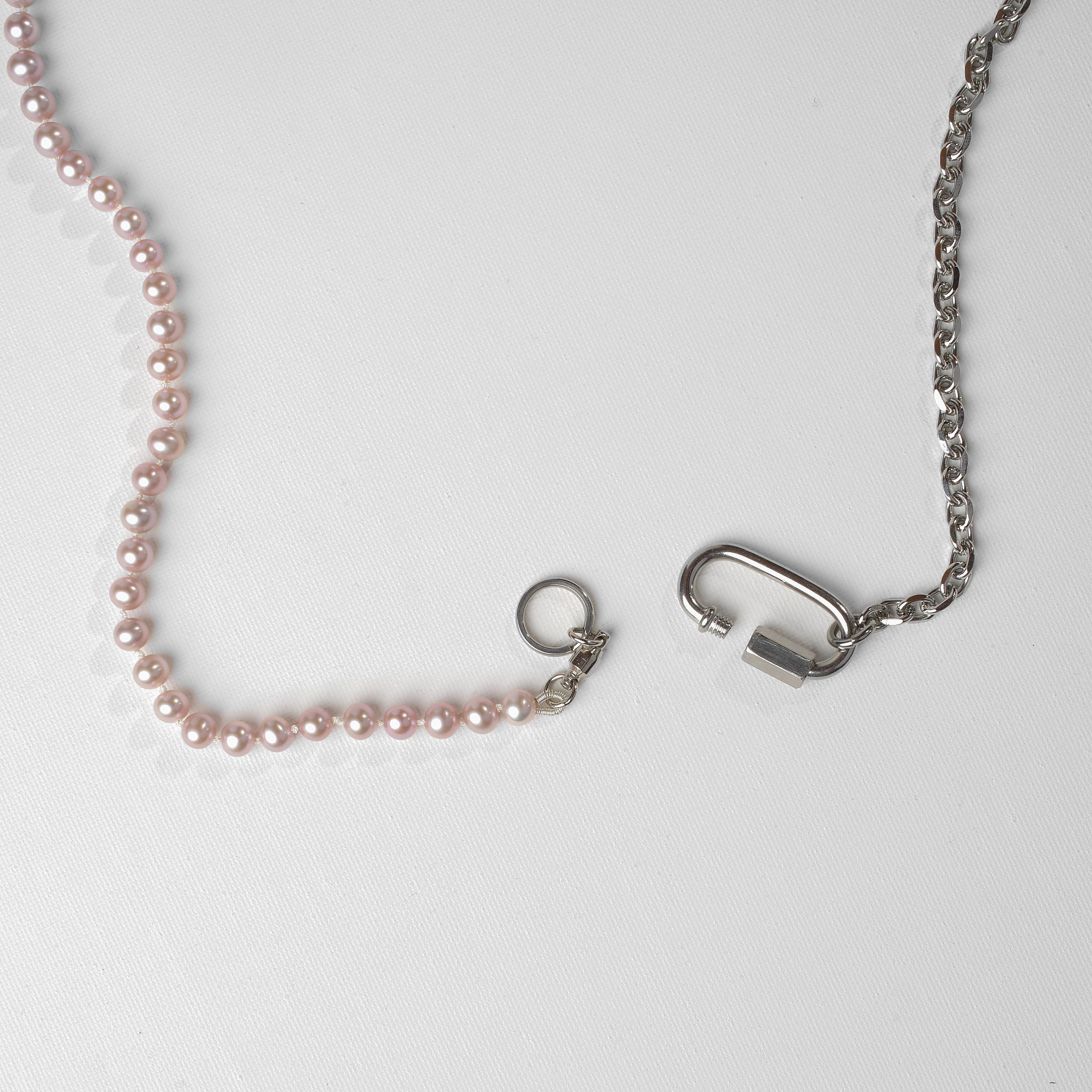 Women's or Men's Pearl and Stainless Steel Necklace For Sale
