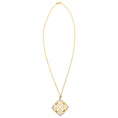 Antique Pearl Starburst Pendant in 10 Karat Gold with New 14 Karat Diamond Cut Box Chain