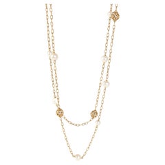 Pearl Station Necklace in 14k Yellow Gold