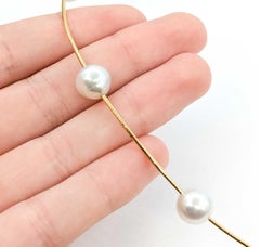 Pearl Station Necklace in 18k Yellow Gold