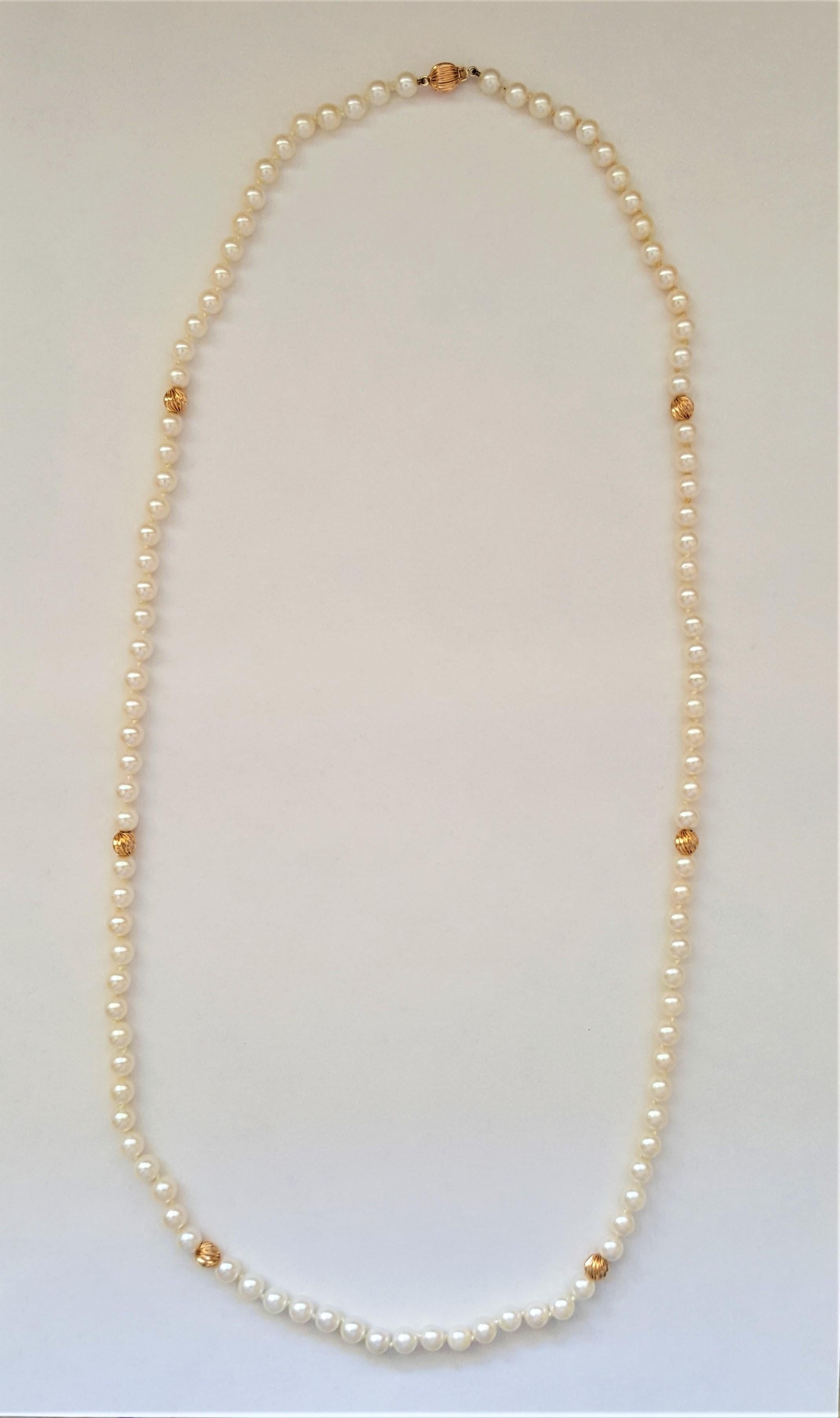 vintage necklace 1970's Modern Pearl necklace Hematite and gold tone beads Single Long Strand of seed Pearls