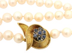 Pearl Strand Necklace w/ 14k Gold 0.50ctw Sapphire Twisted Swirl Clasp 26"