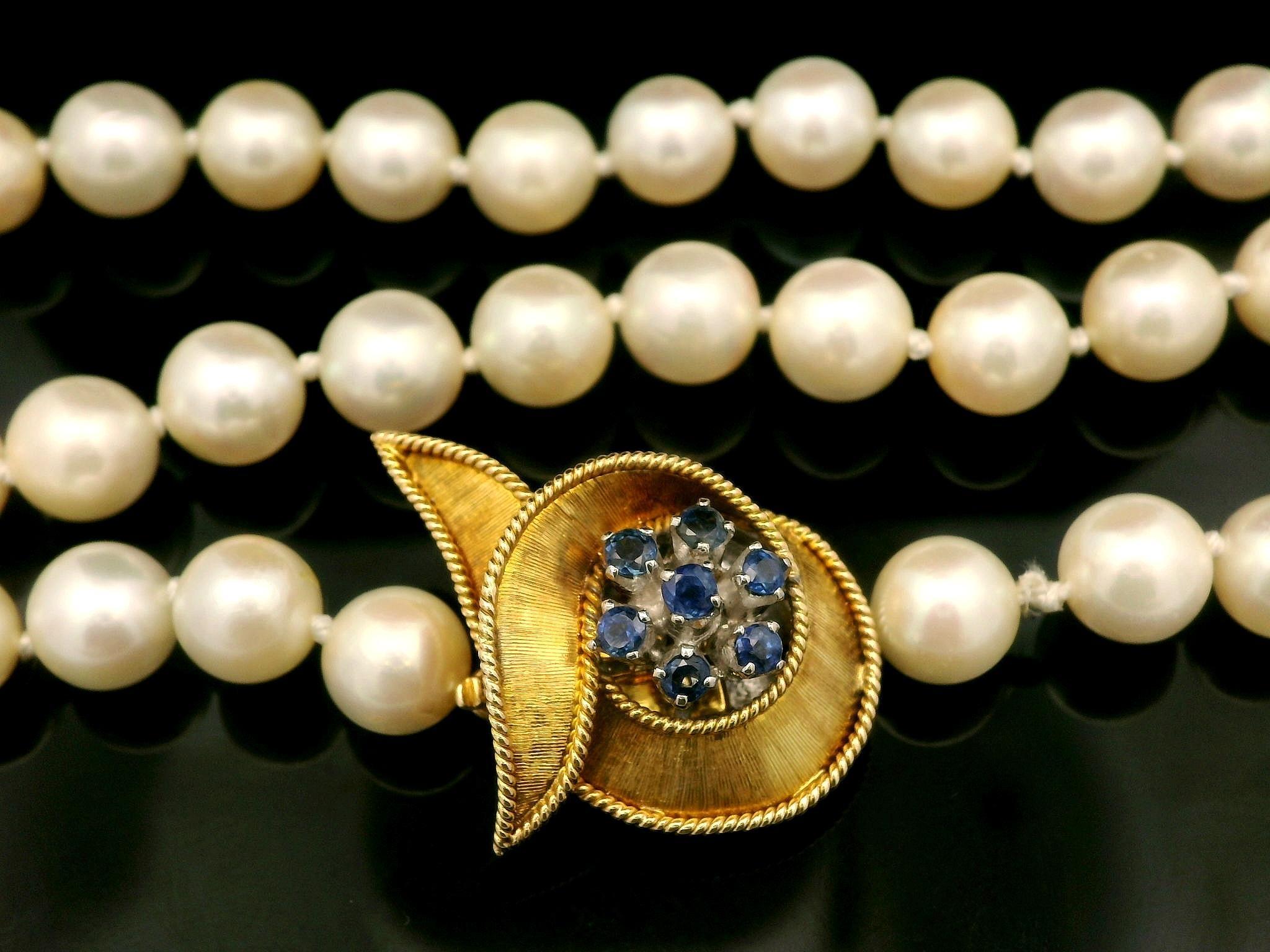 Taille ronde Collier de perles avec fermoir en or 14k 0.50ctw Sapphire Twisted Swirl 26