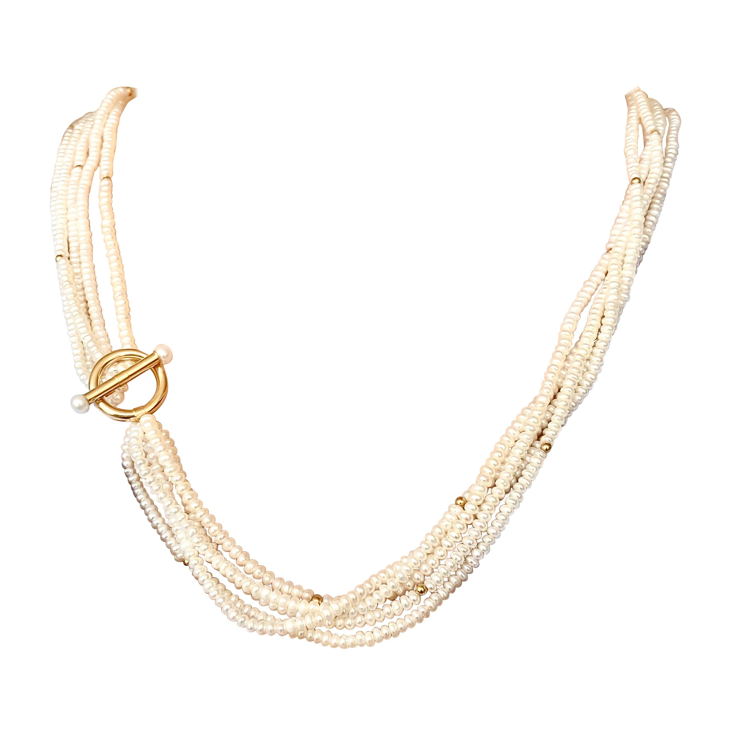 Pearl Strand Necklace with 14k Gold Toggle Clasp Genuine Freshwater Pearl Chains