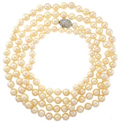 Pearl Strand Necklace with Diamond White Gold Clasp, Opera Length