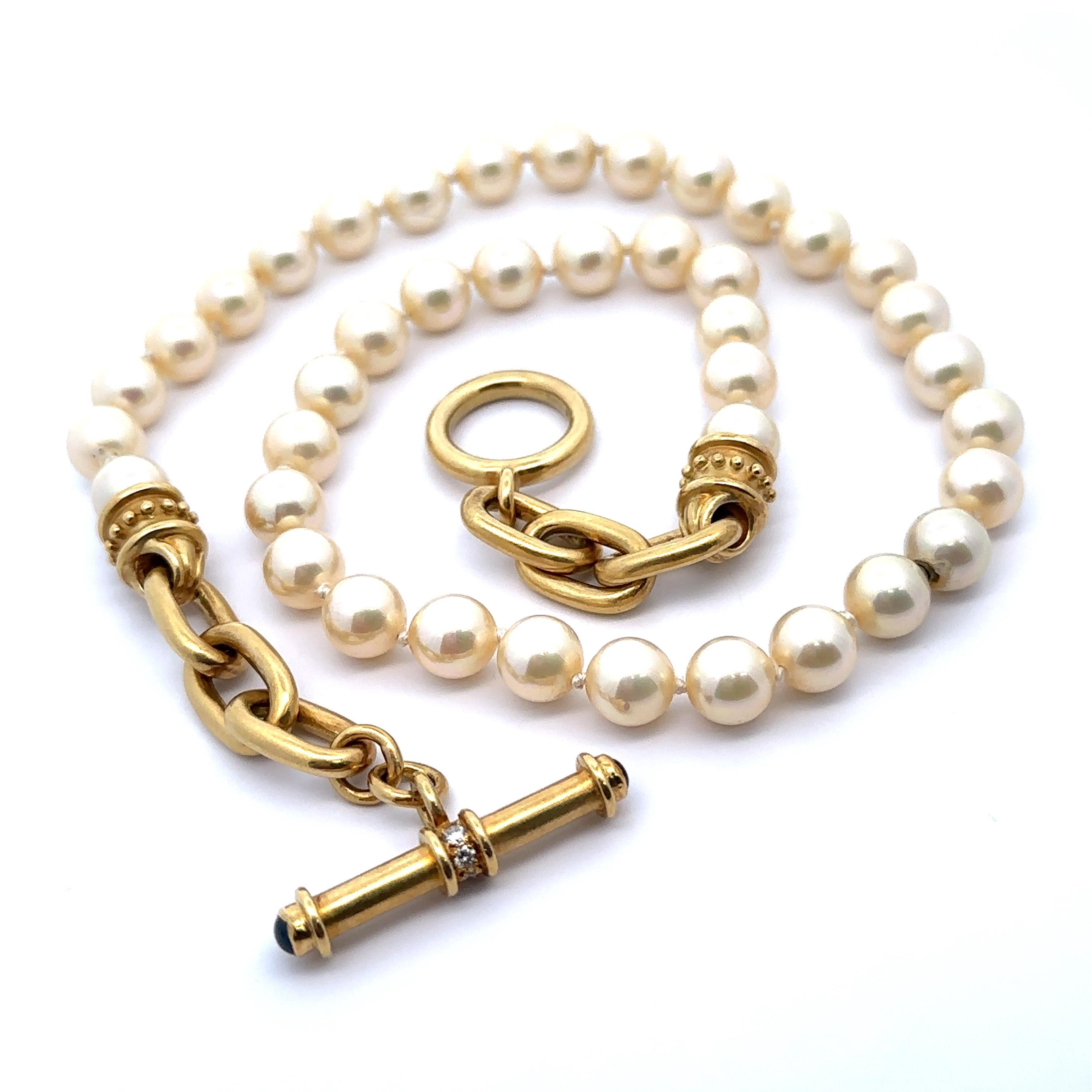 Pearl Strand w/ 18k Yellow Gold Ends and Heavy Diamond Toggle Clasp 19