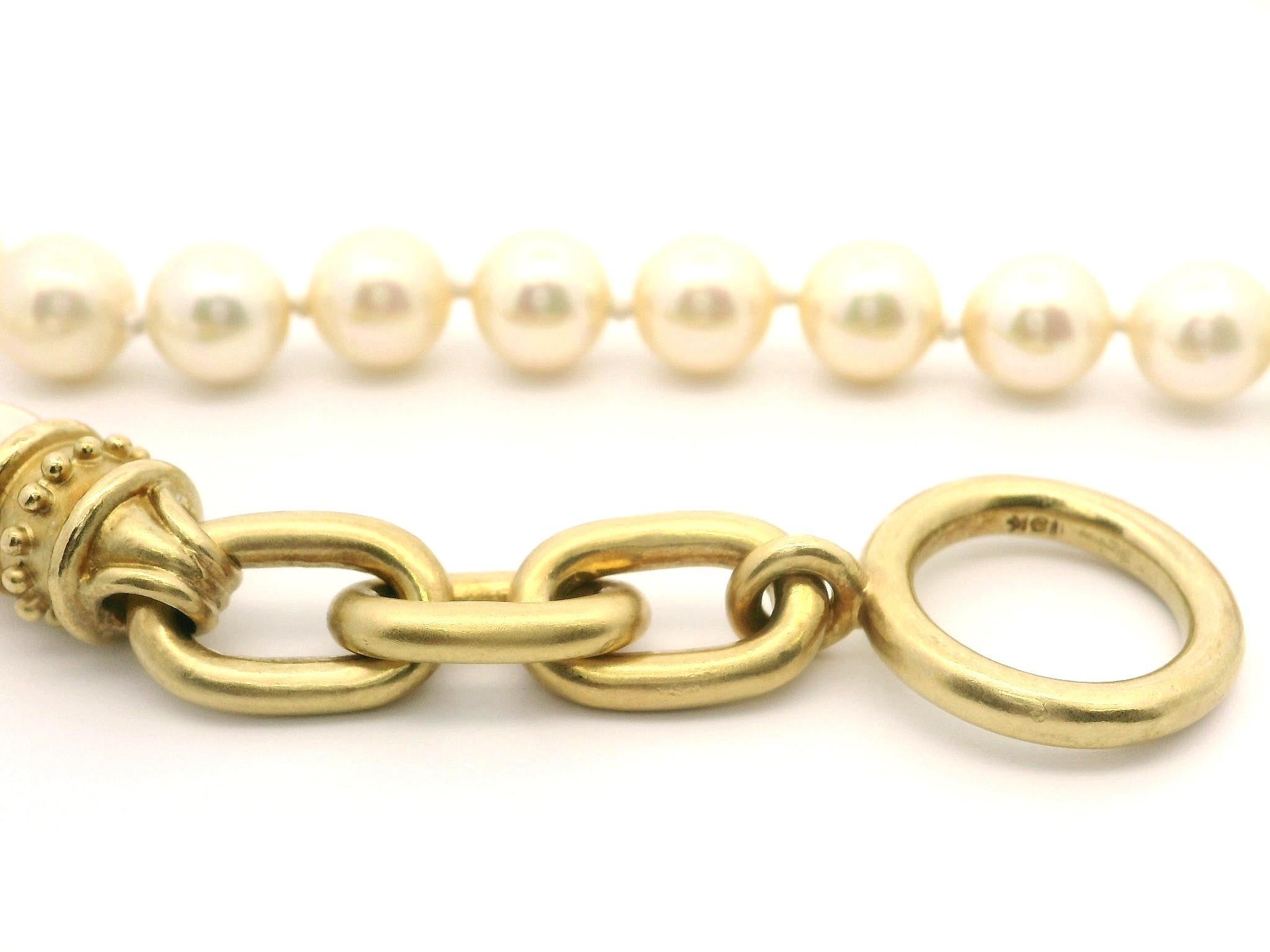 Pearl Strand w/ 18k Yellow Gold Ends and Heavy Diamond Toggle Clasp 19
