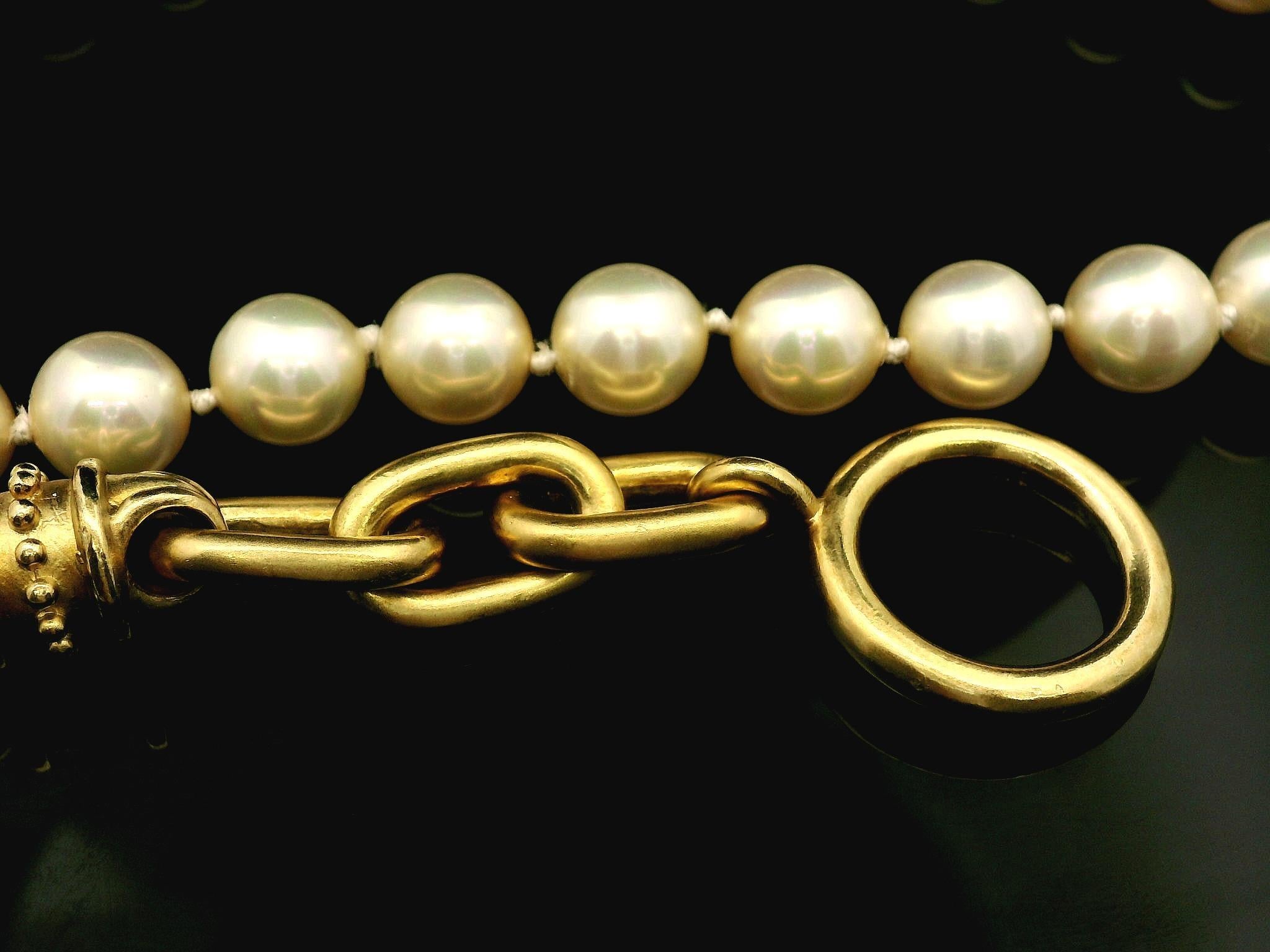Pearl Strand w/ 18k Yellow Gold Ends and Heavy Diamond Toggle Clasp 19