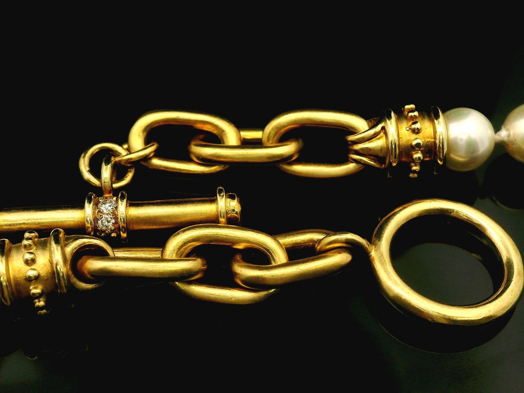 Pearl Strand w/ 18k Yellow Gold Ends and Heavy Diamond Toggle Clasp 19