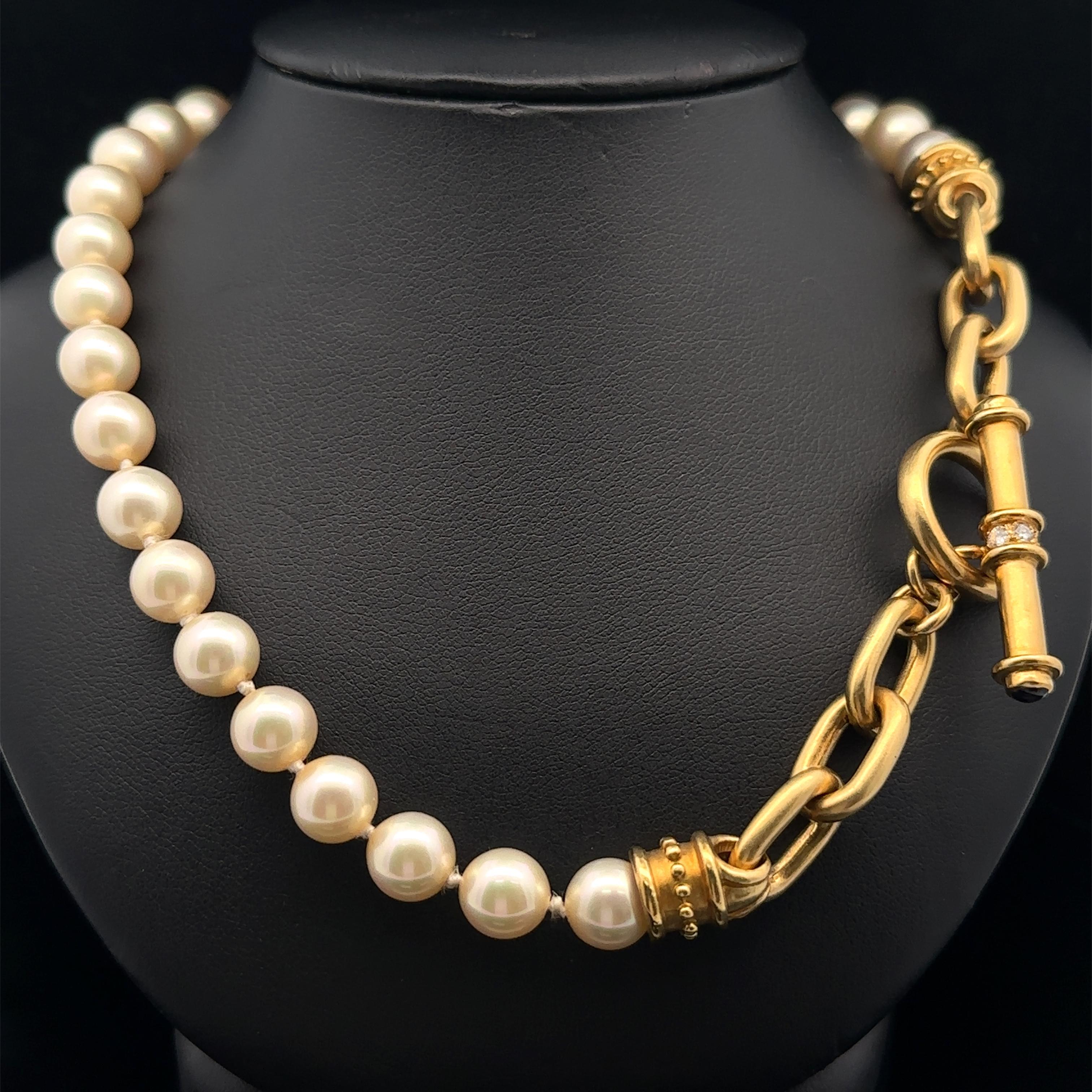 Pearl Strand w/ 18k Yellow Gold Ends and Heavy Diamond Toggle Clasp 19
