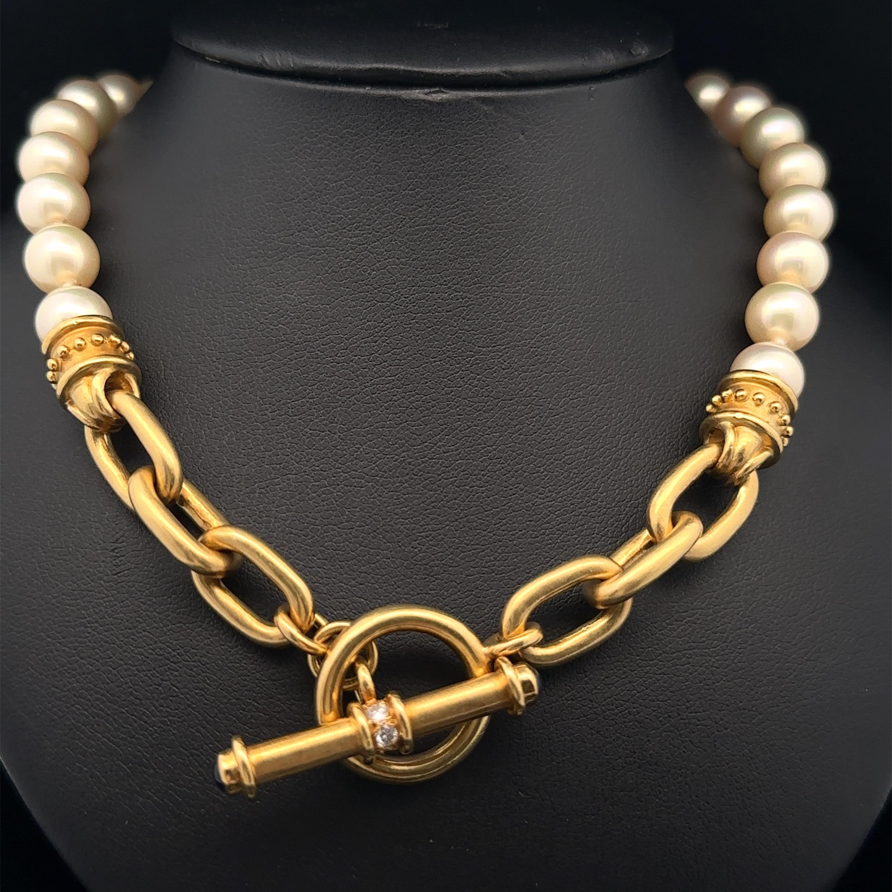 Pearl Strand w/ 18k Yellow Gold Ends and Heavy Diamond Toggle Clasp 19