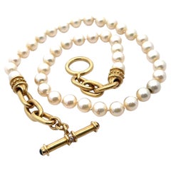 Pearl Strand w/ 18k Yellow Gold Ends and Heavy Diamond Toggle Clasp 19"