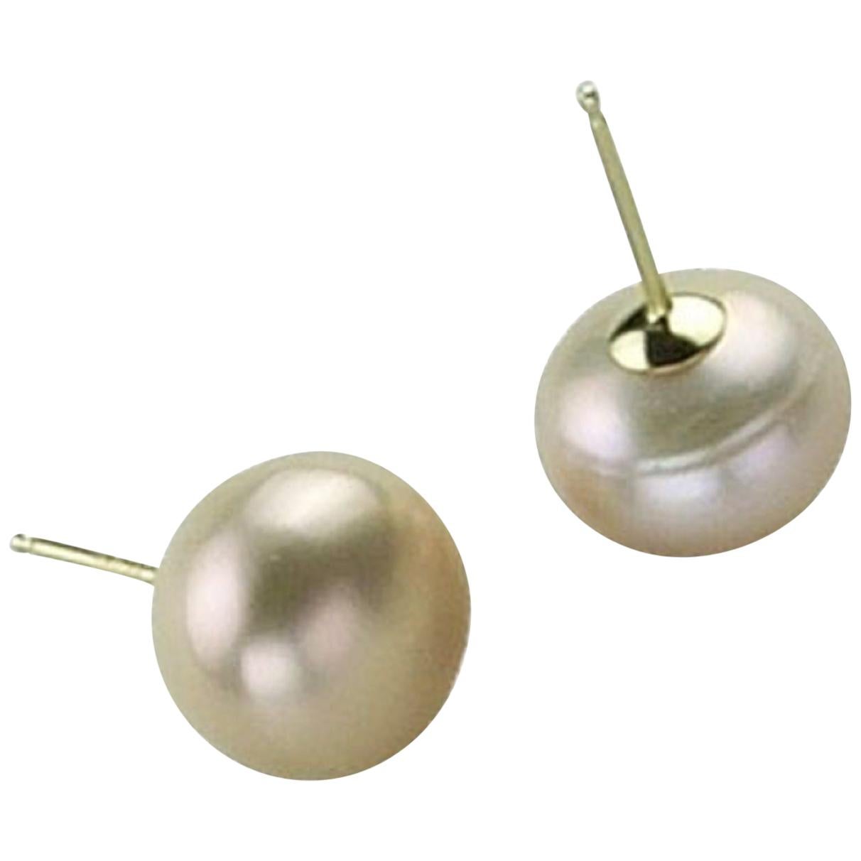 AJD Pearl Stud Earrings 11 MM 14K gold posts,  Great Gift!!