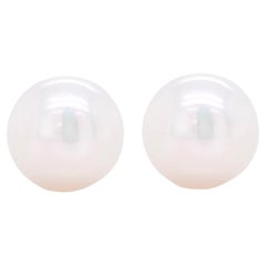 Pearl Stud Earrings, White Gold, Silver & White Color Round Akoya Pearl