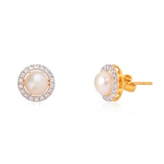 Boucles d'oreilles or 14k perles naturelles 2.97cts et diamants 0.33cts