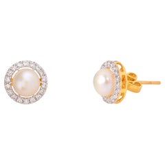 Boucles d'oreilles perle avec diamant en or 14K