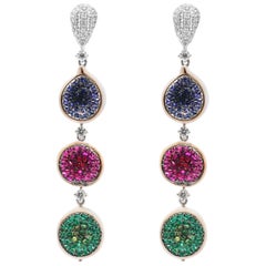 Pearl Studded Emerald Ruby Sapphire One of a Kind Design Earring