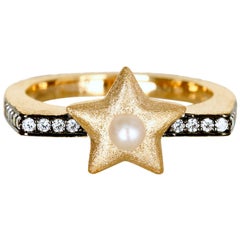 Pearl Studded Star Ring Vermeil Gold