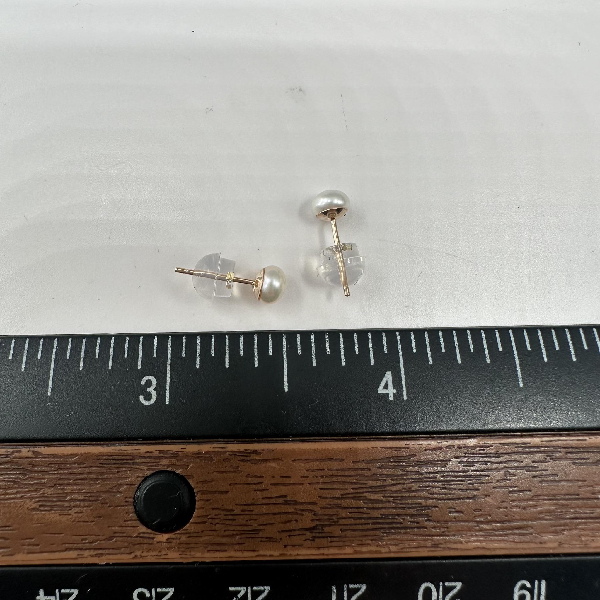 Donna Borchie di perle in oro giallo 10kt - Perle da 4,4 mm, 0,4 g, fermi in silicone, nuove in vendita